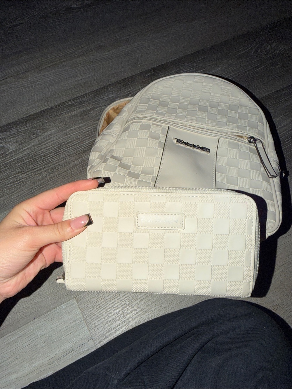 Tahari Bone Check Mini Backpack + Matching Zip Wallet Set - Picture 4 of 5